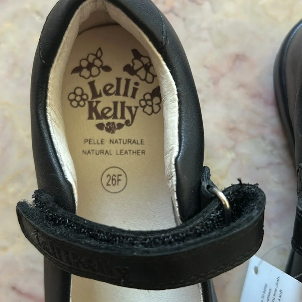 NWT Lelli Kelly Classic Black Leather School Shoes (F Fitting) Size 26F/ US 8
